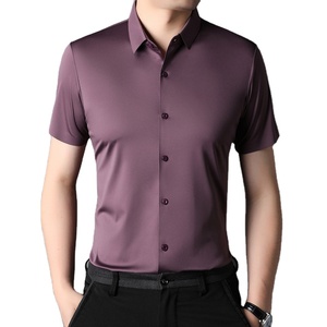 Camiseta de seda de hielo para hombre, de manga corta, color sólido, informal, sin costuras, elástica, con diseño de logotipo personalizado, OEM - Product Image 1