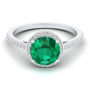 Anillo de compromiso REYES de plata de ley 925 con esmeralda de corte redondo de 1.75 quilates y moissanita para mujer, precio mayorista - Product Image 1