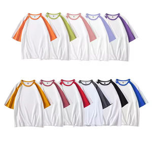 เสื้อยืดคอกลมสีตัดต่อแบบยูนิเซ็กซ์สั่งทำขายส่ง น้ำหนัก 200GSM ผ้าฝ้าย 100% ไซส์ใหญ่ แขนสั้น เสื้อยืดลำลองผู้ชาย สตรีทแวร์ รับผลิตแบบ OEM - Product Image 4