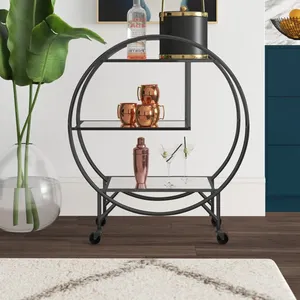Premium Metal Serving Cart <b>with</b> Ceramic Shelves <b>Wheels</b> Eco-Friendly Luxury Design Durable Furniture for Beverage Service Shape - Product Image 4