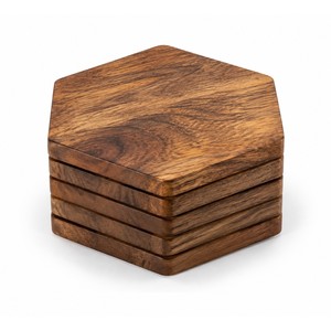 Juego de Posavasos Hexagonales de Madera - Acabado Marrón Rústico, Artesanía en Madera, Venta al Por Mayor - Product Image 1