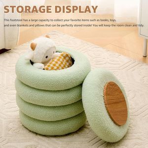 Pouf Contenitore Rotondo Moderno in Sherpa con Vassoio Ribaltabile, Sgabello da Toeletta in Teddy, Sedia Imbottita per Trucco, Arredo Casa - Product Image 6