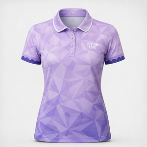 Custom Lavender Geometric Polygon Print <b>Womens</b> <b>Polo</b> <b>Shirt</b> Quick Dry Breathable Short Sleeve Golf Tennis Uniform WPS-0706 - Product Image 1