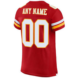 Maillot de football américain personnalisé rouge, blanc et or, col en V, manches courtes, polyester/coton, maille, unisexe, nom et numéro de l'équipe, séchage rapide - Product Image 3
