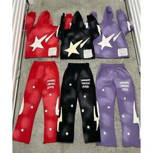 Conjunto de Sudadera con Capucha y Pantalones Deportivos de Alta Calidad para Hombre, Estilo Vintage, con Parches Bordados, Efecto Desgastado, Lavado Ácido, Estilo Urbano - Product Image 2