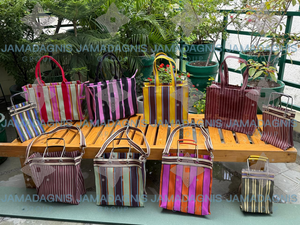 Sac de courses/sac fourre-tout/sac d'épicerie en nylon recyclé noir avec bande blanche, fermeture éclair sur le dessus, tailles personnalisées, poche - Product Image 2