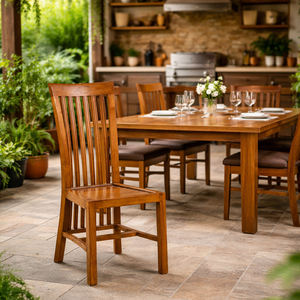 Chaise de salle à manger Balero en teck naturel minimaliste et contemporaine, dossier incurvé ergonomique de haute qualité, écologique, luxe - Product Image 6