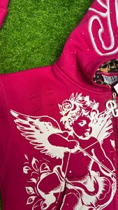 100% Cotton Zipper <b>Puller</b> Rhinestone Hood Streetwear Hoodie Screen Print Logo Men's Applique Distressed Embroidery Hoodie - Product Image 3