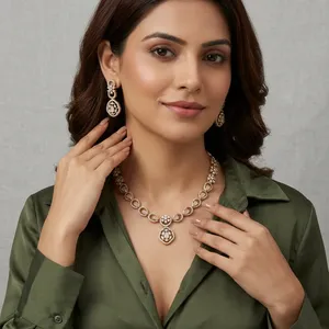 Collar de cadena con eslabones de circonita étnica con corte de pera y gota de agua, estilo Mehendi, para mujer, joyería de boda - Product Image 1