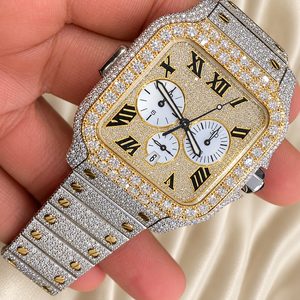 นาฬิกาโครโนกราฟ Raj Gems Luxury Square ตัวเรือนสแตนเลส กระจกแซฟไฟร์ หน้าปัดประดับเพชร ตัวเลขโรมัน ระบบอนาล็อก เครื่องกลไก สำหรับผู้ชาย - Product Image 5