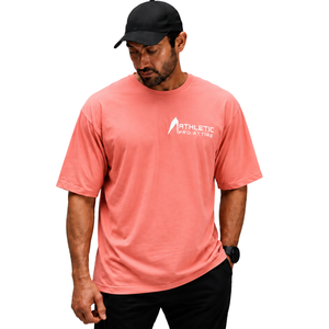 เสื้อยืดโอเวอร์ไซส์สีชมพูแซลมอนสำหรับผู้ชาย ผ้าฝ้าย 100% เนื้อหนา ระบายอากาศได้ดี คอกลม แขนสั้น สวมใส่สบาย เหมาะสำหรับออกกำลังกาย สตรีทแวร์ และการฝึกซ้อม - Product Image 1