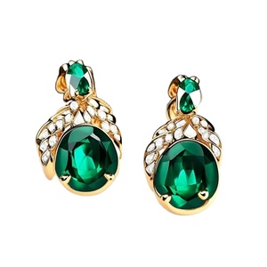 Elegantes pendientes colgantes verdes de Plata de Ley 925 para mujer joyería de moda para bodas y fiestas - Product Image 1