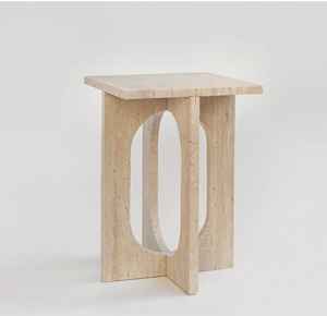Mesa Auxiliar Minimalista de Piedra Travertino, Taburete Decorativo Escultural, Mesa de Centro Moderna, Decoración Elegante para el Hogar - Product Image 1