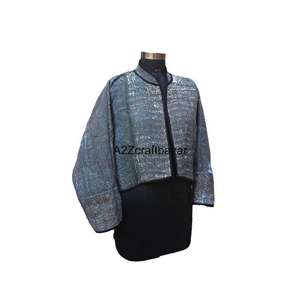 เสื้อแจ็คเก็ตวินเทจผ้าฝ้ายคันธาทำมือจากอินเดีย 100% พิมพ์ลายดอกไม้ เป็นมิตรกับสิ่งแวดล้อม สำหรับผู้หญิง-ฤดูใบไม้ผลิ/ฤดูหนาว - Product Image 4