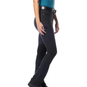 Pantalones de equitación de cintura alta para mujer con botones, largos, de punto elástico, color azul marino liso, con color personalizado en la rodilla - Product Image 5