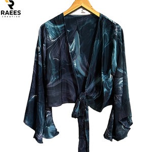 New Arrival Silk Bohemian Flare Bell Sleeve Tie <b>Top</b> Boho Wrap <b>Top</b> <b>70s</b> Style Fashion Festival Crop <b>Top</b> - Product Image 1