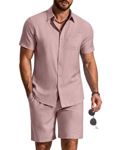 Ensemble décontracté deux pièces en tissu éponge uni avec logo personnalisé pour homme, idéal pour le bureau et les soirées, comprenant un short et une chemise pour l'été - Product Image 4