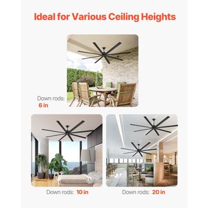 Ventilatore da soffitto moderno da 40W in metallo a basso profilo con 8 pale in alluminio, motore DC reversibile, telecomando a 6 velocità e luce integrata - Product Image 6