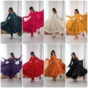 Robe longue vintage d'été unie, coupe ample et élégante, avec volants, détails faits main effet miroir, taille naturelle, DUPATTA MAL - Product Image 6