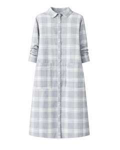 Robe chemise longue à carreaux gris personnalisée par le fabricant pour femme, boutonnée, décontractée, mi-longue, manches longues, vente en gros - Product Image 1