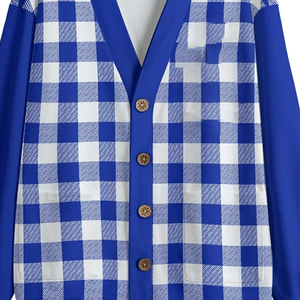 Cárdigan de punto de lana azul y blanco Beta Phi Sigma con cuello en V, cierre de botones, ajuste relajado, manga larga, liso, para invierno - Product Image 2