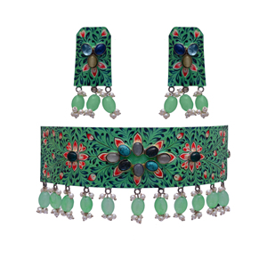 Hermoso Conjunto de Collar y Pendientes de Plata Oxidada de Diseño, Joyería Tradicional de Moda para Mujer, para Bodas y Fiestas - Product Image 5
