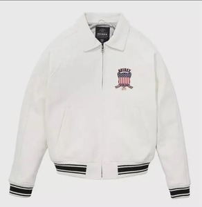เสื้อแจ็คเก็ตนักบินหนังแกะแท้สีขาวสำหรับผู้ชาย - Product Image 1