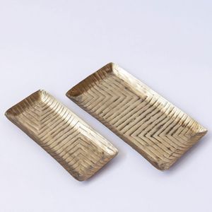 Rectangular Metal Serving Tray With Engraved Pattern Vintage Design Handmade For Decor And Dining Use - Product Image 2