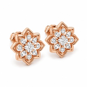 Pendientes de Oro Rosa con Diamantes en Forma de Flor y Diamantes de Corte Esmeralda, Certificados por IGI, Joyería Clásica para Mujer, Ideal para Bodas - Product Image 2