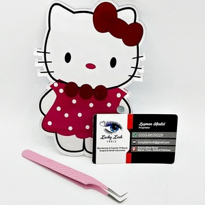 Hello Kitty, plástico rosa, moda, alta calidad, azulejo de pestañas, extensiones de pestañas, almacenamiento, etiqueta personalizada, pinzas para palés de injerto - Product Image 3
