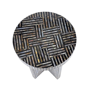 Taburete de Lujo con Incrustaciones de Capiz Negro, Mesa Auxiliar con Panel de MDF, Diseño Moderno, Duradero y Fácil de Limpiar, Muebles para Restaurante - Product Image 3