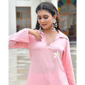 Conjunto de Kurta de Manga Larga Transpirable Color Durazno para Mujer, Talla XS - Product Image 2