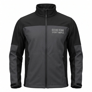 Chaqueta Softshell Negra Carbón con Panel, Resistente a la Intemperie, Cuello Alto, Cremallera Completa, Uniforme Utilitario, Ropa Deportiva para Exteriores - Product Image 1