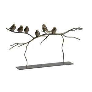 Sculpture d'oiseaux en bronze sur branche, figurine animale faite à la main pour la décoration de table, salon, style traditionnel - Product Image 1