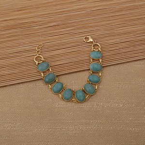 Natural Amazonite Gemstone <b>Adjustable</b> <b>Bracelet</b> 18k Gold Plated Handmade Boho Chic Jewelry For Wedding Occasion - Product Image 4