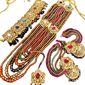 Afghan Multi Color Navratna Style Crystal Floral Vine <b>Necklace</b> Set With Vibrant Emerald <b>Ruby</b> And Amethyst Rectangula - Product Image 2