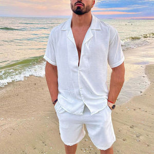 Nouvel ensemble homme été respirant décontracté t-shirt à manches courtes et short personnalisable 100% coton 2 pièces 300g transfert thermique - Product Image 2