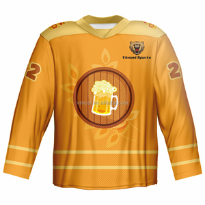 Camiseta de Hockey sobre Hielo Dorada, Sublimación Personalizada, Malla de Poliéster, Uniformes Profesionales de Hockey, Ropa de Práctica de Hockey - Product Image 4