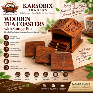 <b>Wooden</b> Square Classic Design Handcrafted Reusable Non-Slip <b>Tea</b> Coasters Storage <b>Box</b> Eco-Friendly Mats Set for Home Restaurants - Product Image 1