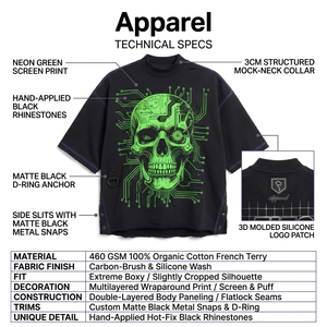 เสื้อยืดคอกลมไซเบอร์พังก์ลายกราฟิกแบบโอเวอร์ไซส์สำหรับผู้ชาย ผ้าเฟรนช์เทอร์รี่ 460GSM ไซส์ XS และ 2XL - Product Image 5