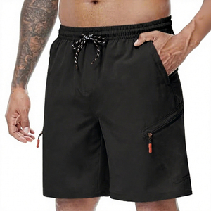 <b>Men's</b> Beige Board <b>Shorts</b> Elastic Waist Drawstring <b>Zipper</b> <b>Pockets</b> Casual Bermuda <b>Shorts</b> - Product Image 4
