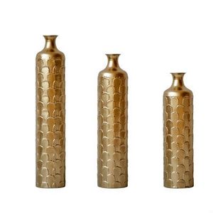 Antique aluminum Floor <b>Vase</b> Set Handmade <b>Gold</b> Tone Decorative Metal <b>Vases</b> for Housewarming - Product Image 2
