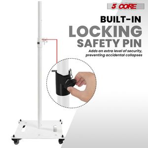 Supporto per altoparlanti PA DJ 5Core Heavy-Duty, 2 pezzi, altezza regolabile 61 pollici, attacco da 35 mm, capacità 100 libbre, 2 pezzi, altezza regolabile 61 pollici, per impieghi gravosi - Product Image 5