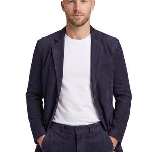 Chaqueta Blazer de Gamuza Azul Marino para Hombre, Corte Entallado, Cierre de un Botón, Estilo Casual Elegante, Marca Leather Cult - Product Image 3