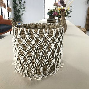 Panier de rangement rond multifonction en jonc de mer, écologique et rustique, pour le linge - Product Image 3