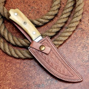 Drop Point Hunting Knife Stainless Steel Blade 0.6mm Thickness Ivory Handle Straight Edge Non Adjustable Blade - Product Image 6