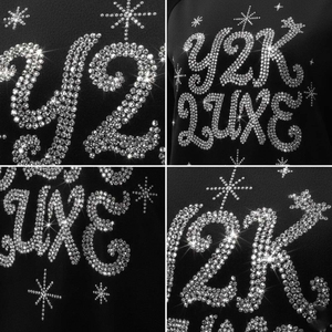 Custom Y2K Luxe Women Black <b>Velour</b> <b>Sweatshirt</b> Rhinestone Crystal Logo Pullover Heavyweight Streetwear Crewneck Winter 100% - Product Image 6