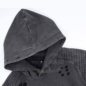 Men Distressed <b>Hoodies</b> <b>Trendy</b> Streetwear Casual Pullover Soft Fashionable Daily Outfit Comfortable Men Distressed <b>Hoodies</b> - Product Image 3