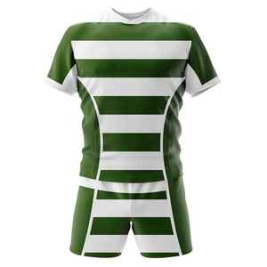 Ensemble de maillots de football rayés vert et blanc personnalisés pour hommes, manches courtes, respirant, en polyester, uniforme toutes saisons, vêtements d'équipe - Product Image 1