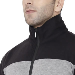 Survêtement pour homme noir et gris à blocs de couleur, fermeture éclair sur toute la longueur, vêtement décontracté d'automne avec poches latérales, coupe classique - Product Image 6